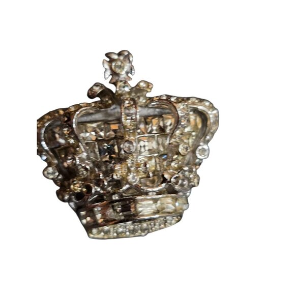 Vintage Signed Pair Coro Craft Raised Rhinestone Crown Scatter Pin (A9482) - Picture 3 of 8